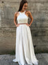 Round Neck Open Back White Prom Dress with Beading Pearls LBQ0289